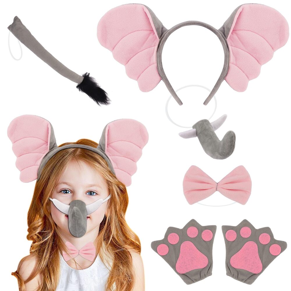 7427 6 Piece Elephant Costume Set With Ears Headband, Realistic